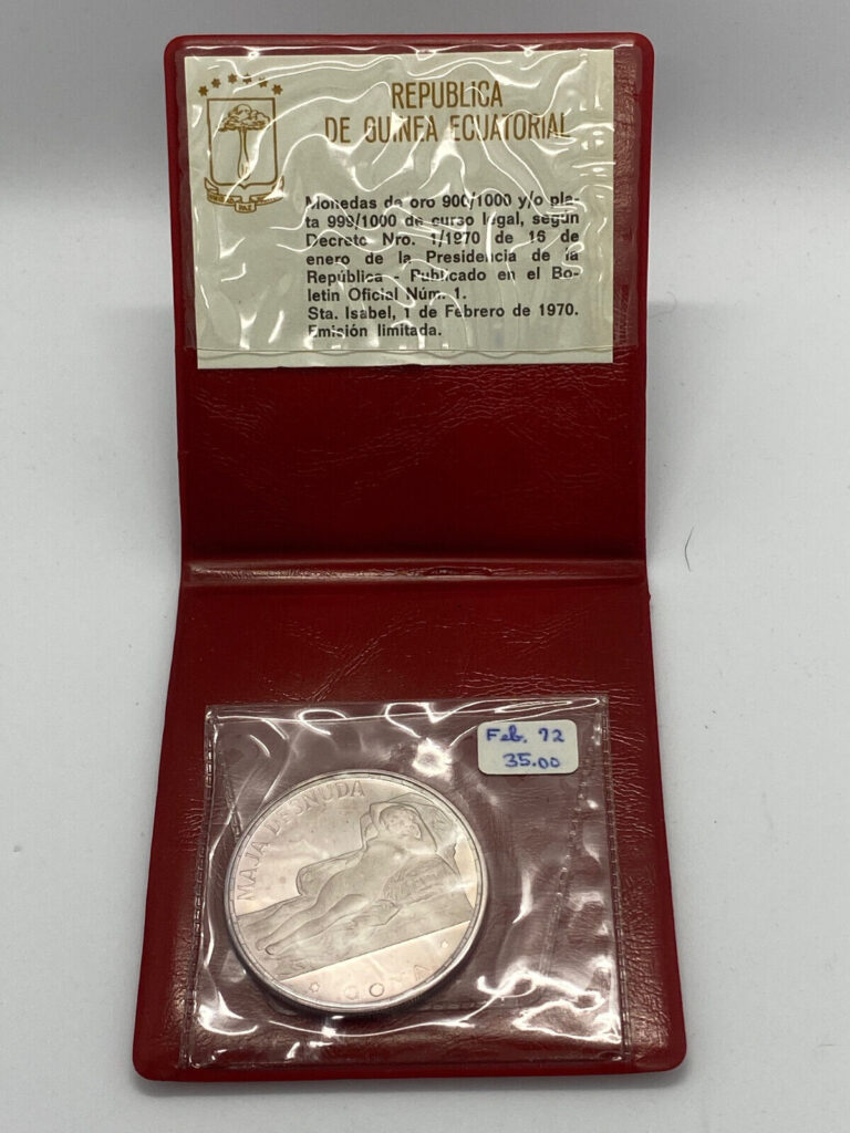 Read more about the article 1970 Equatorial Guinea 100 Pesetas .999 Silver Proof Coin – Goya La Desnuda