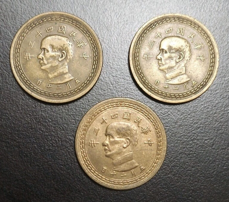 Read more about the article 1954 CHINA TAIWAN 5 CHIAO GROUP LOT OF 3 XF COINS KM 535