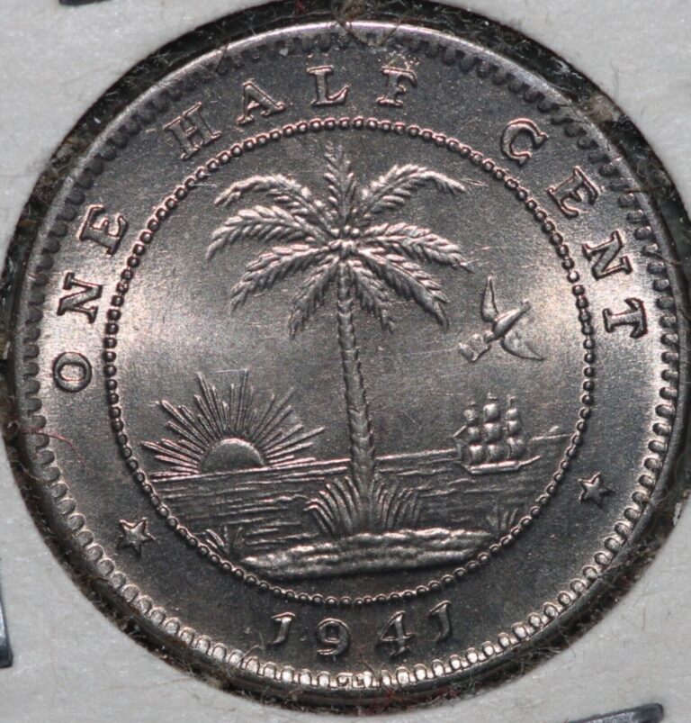 Read more about the article Liberia 1941 ~ Lustrous BU 1/2 Cent ~ Elephant  Ship  Palm Tree ~99 ¢  shipping