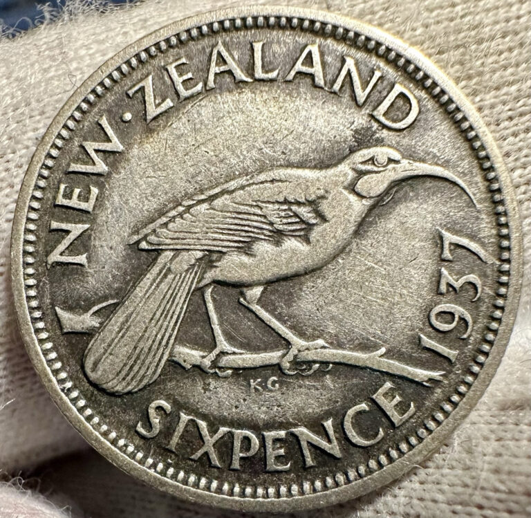 Read more about the article 1937 New Zealand 6 Pence Silver World Coin .50 Silver Low Mintage Budget Stacker