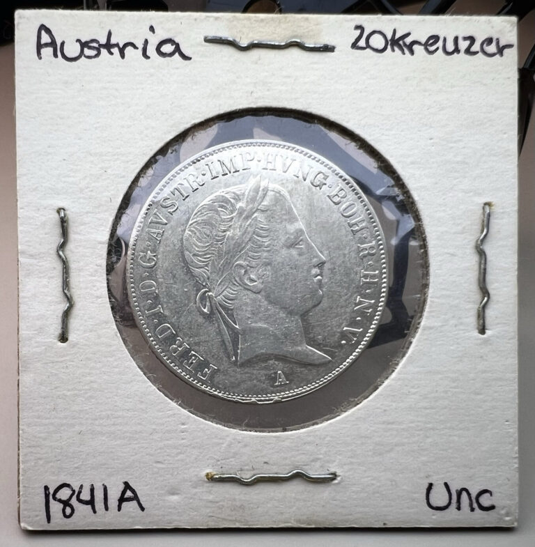 Read more about the article Rare Silver Coin Uncirculated UNC Austria 1841 A 20 Kreuzer Ferdinand I VtgMoney