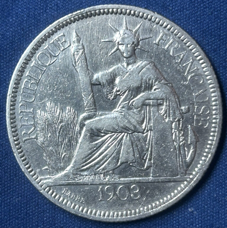 Read more about the article 1903 – French Indo-China  1 Piastre (0.900 Fine Silver)  Fine KM# 5a.1