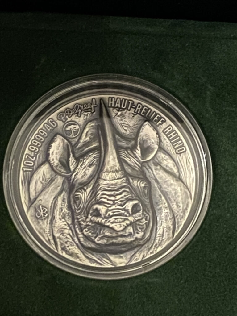 Read more about the article Ivory Coast 2024 Antique Finish Ultra High Relief Big Five Rhino 1oz Silver Coin