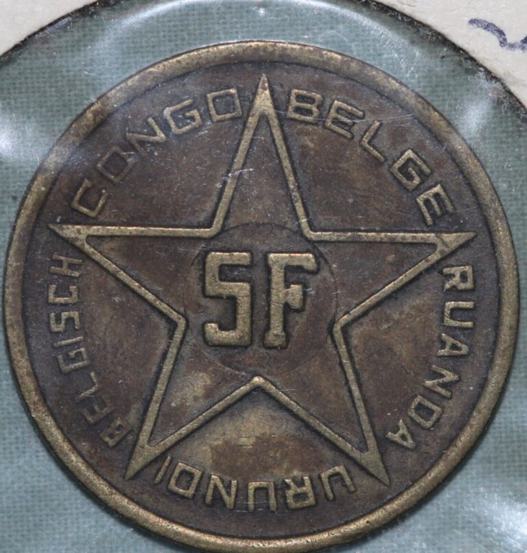 Read more about the article Belgium Congo ~ Ruanda  1952 ~ Brass 5 Francs ~ 1 Year Type~99 ¢   shipping
