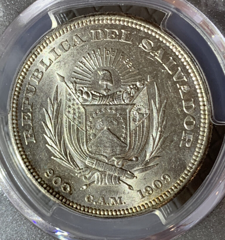 Read more about the article 1909 El Salvador 1 Peso SILVER COIN PCGS AU55