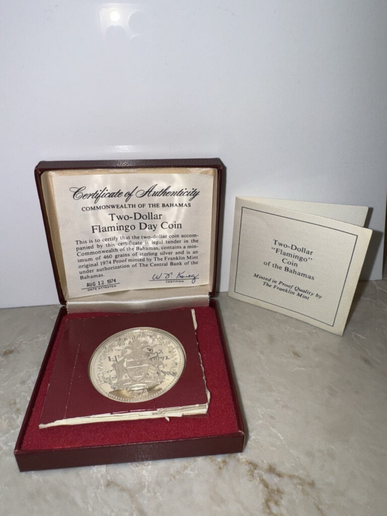 Read more about the article 1974 Franklin Mint Bahamas 2-Dollar Flamingo Proof Coin Sterling Silver .8863oz