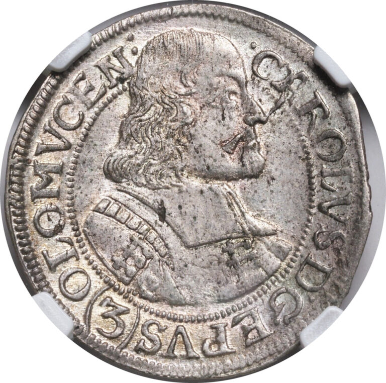 Read more about the article 1670  Olmutz  Karl II von Liechtenstein-Kastelkorn. Silver 3 Kreuzer. NGC MS-611