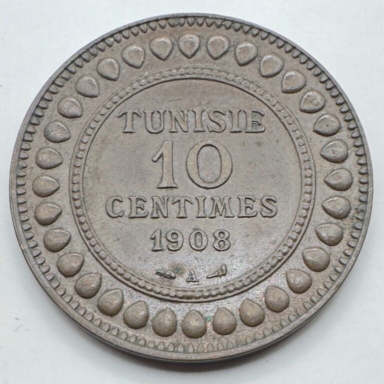 Read more about the article 1908 A Tunisia 10 Centimes Coin- Tunisian Bronze – 500 000 Minted -Free Shipping