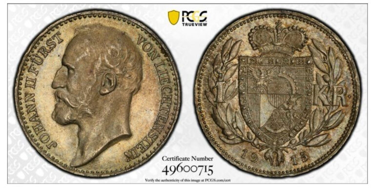 Read more about the article Liechtenstein Johann II (1858-1929)  Krone 1915 SILVER COIN PCGS MS63