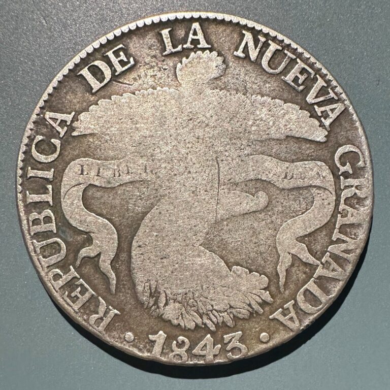 Read more about the article 1843 Bogota Colombia Nueva Granada 8 Reales Silver Peso