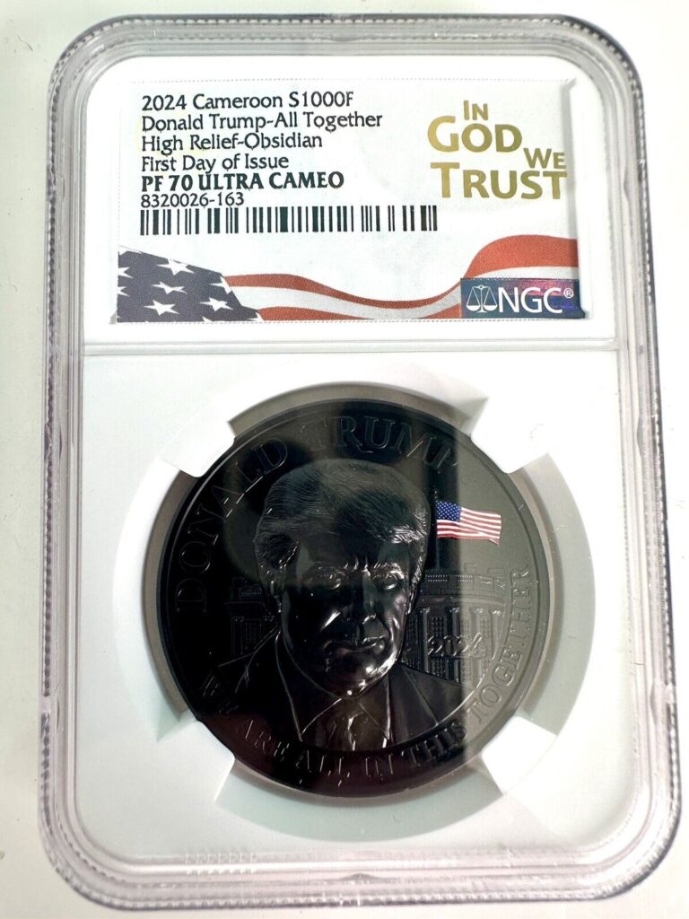 Read more about the article 2024 CAMEROON SILVER OBSIDIAN DONALD TRUMP NGC PF70 DC HR!