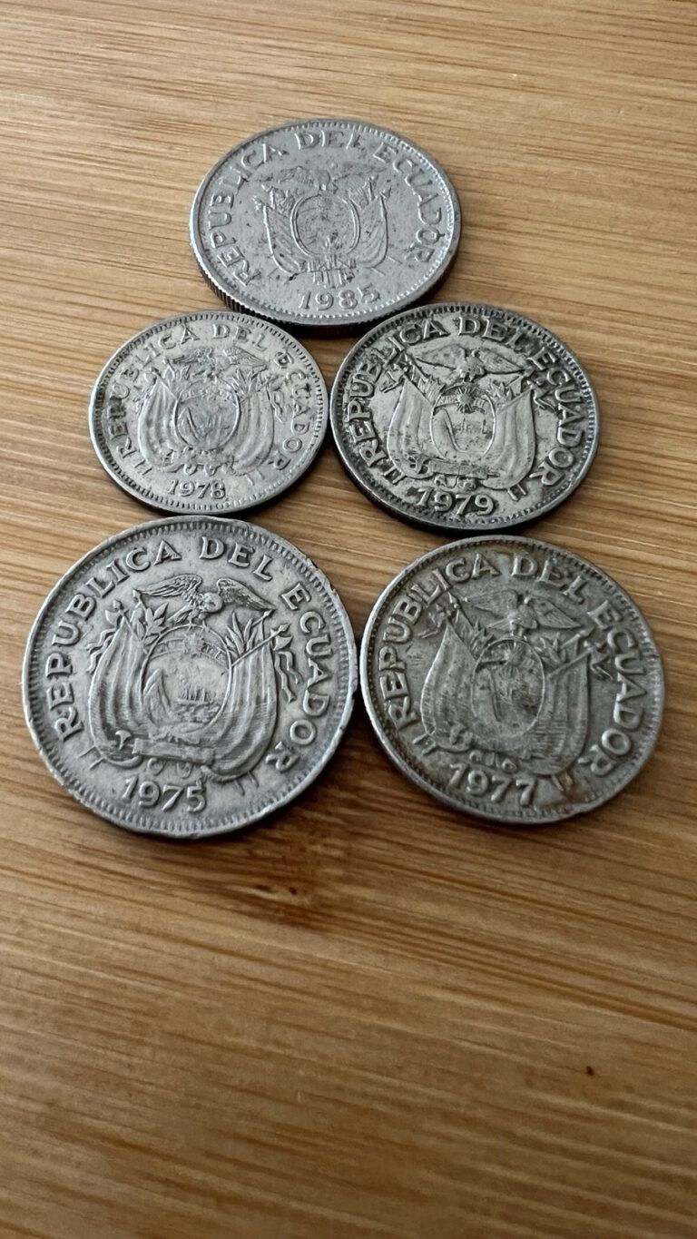 Read more about the article 1975 – 1977 – 1978 – 1979 – 1985 Ecuador 5 Coins Set Of 1 Sucre World Coins