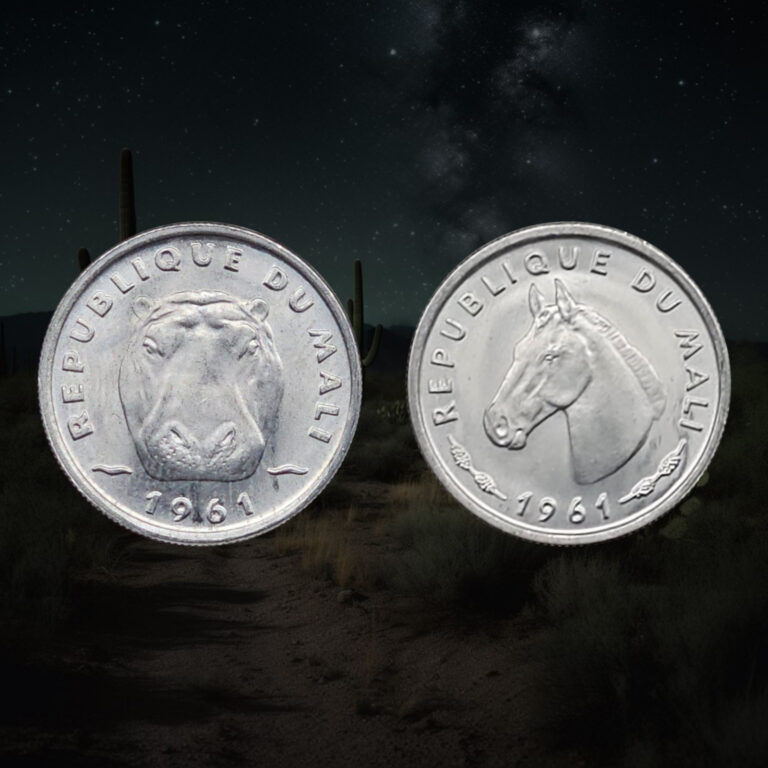 Read more about the article 1961 Mali 5 and 10 Francs Maliens Coins  Horse Head  Hippopotamus  UNC
