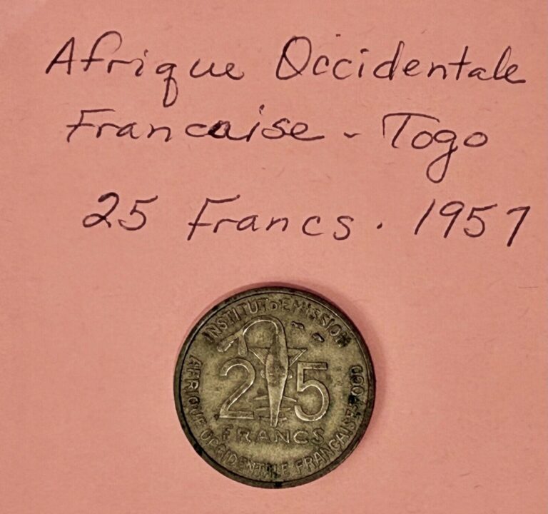 Read more about the article Afrique Occidentale Française – Togo coin 25 Francs – 1957  circulated  ungraded
