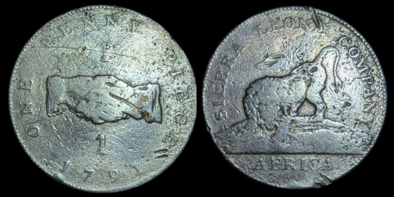 Read more about the article 1791 Sierra Leone One Cent Piece Circulated Copper Coin Africa Lion 1C Soho Mint