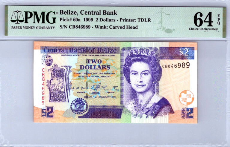 Read more about the article Belize  Central Bank  2 Dollars 1999 – Printer: TDLR  PMG 64 EPQ Choice Unc