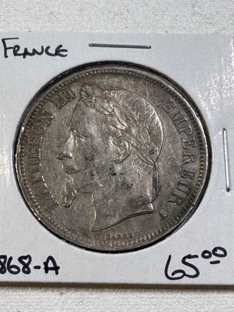 Read more about the article 1868-A France 5 Francs Large Silver Coin