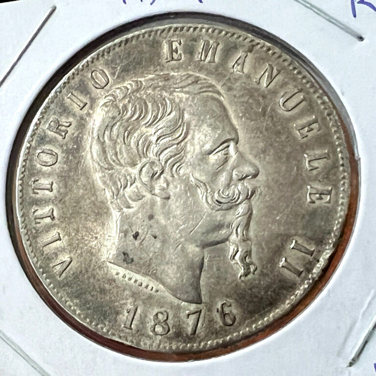 Read more about the article 1876-R ITALY SILVER 5 LIRA NICE CROWN COIN