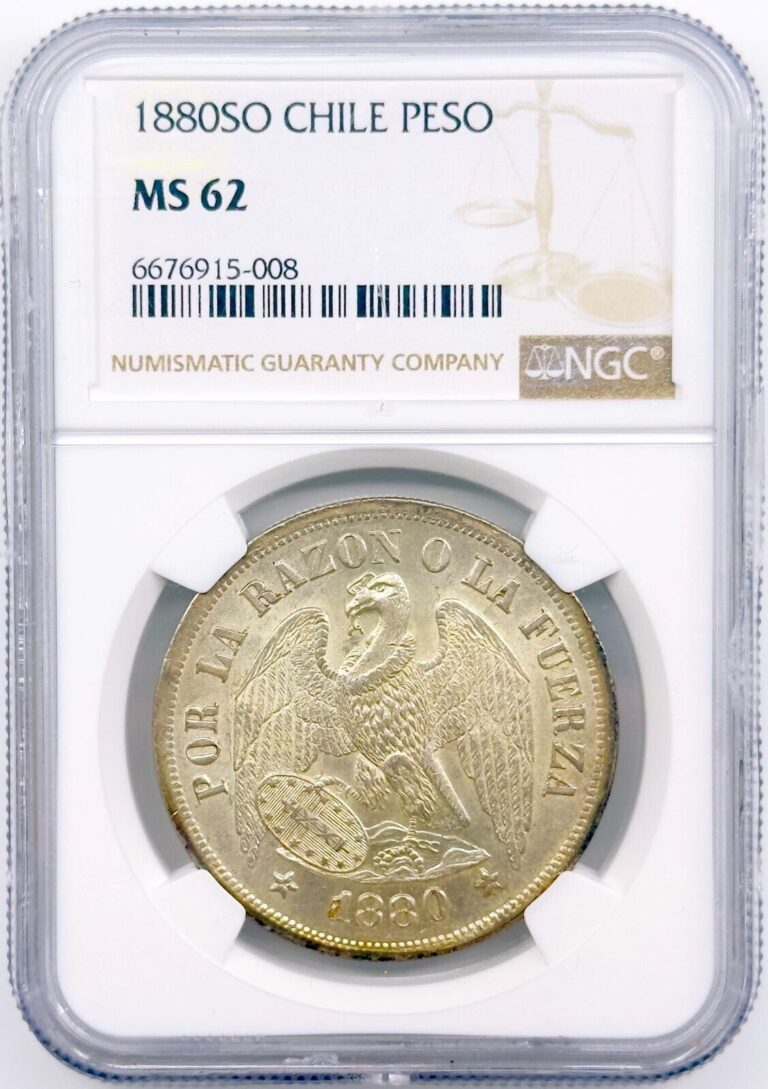 Read more about the article 1880 SO Chile Silver Peso – NGC MS62 – Scarce Early Republic Coin Beautiful 🇨🇱