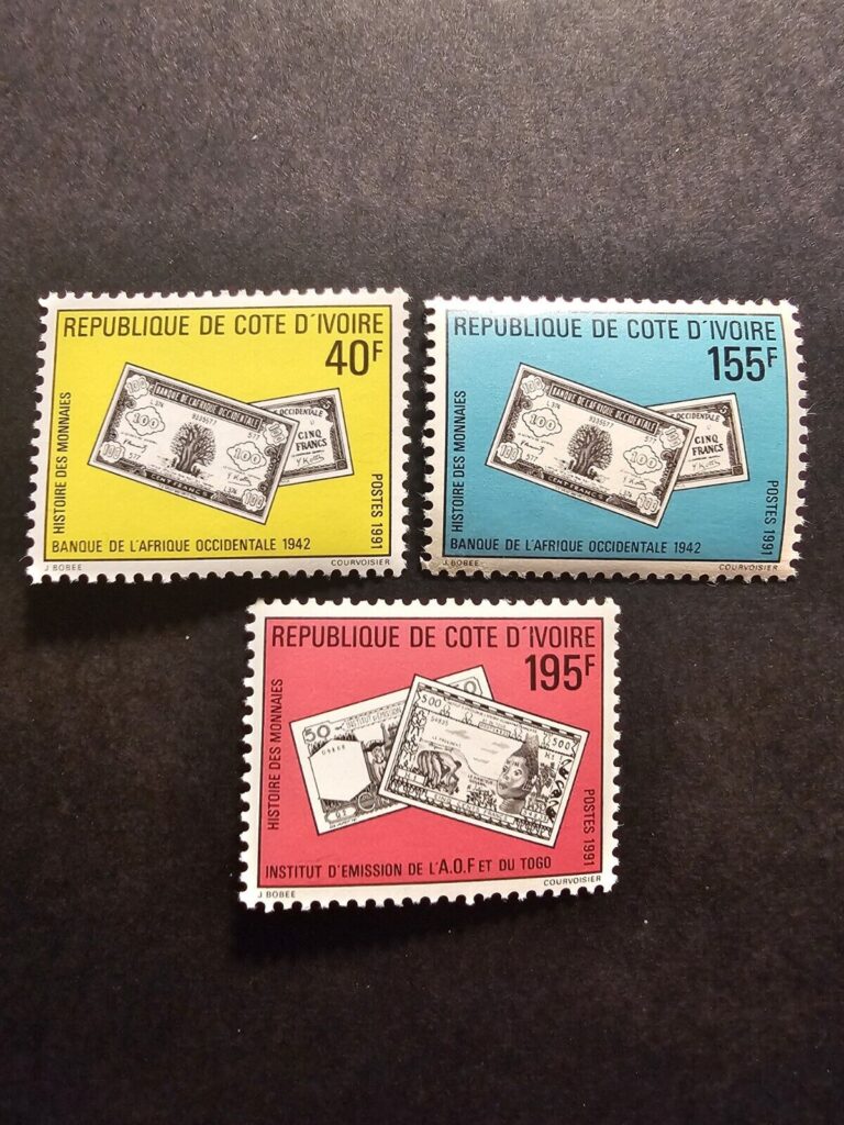 Read more about the article Stamp Ivory Coast History Of Coins No. 850/852 Mint Never Hinged 1992