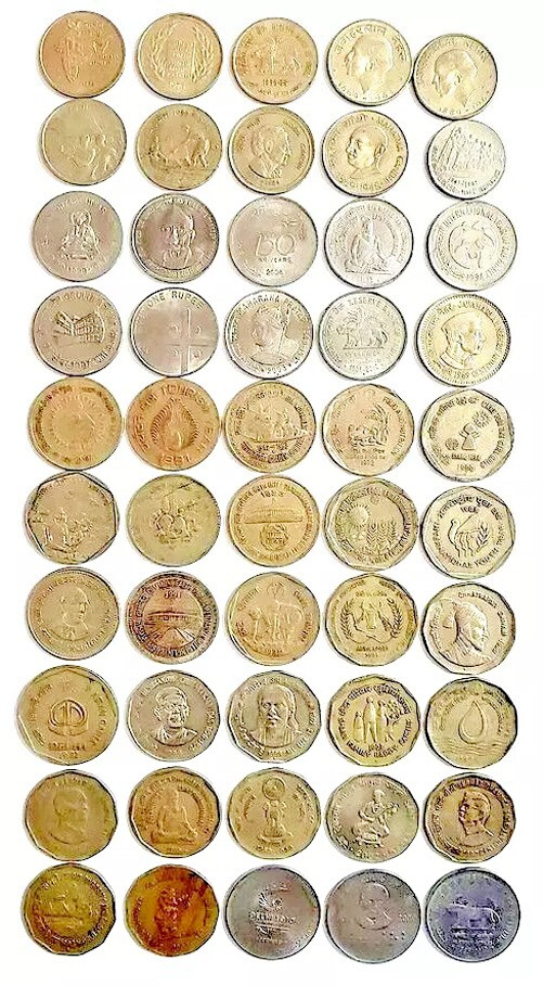 Read more about the article 1978 to 2012-INDIA REPUBLIC 50p.  1 Rs.  2 Rs. COPPER-NICKEL STEEL 50 COINS LOT