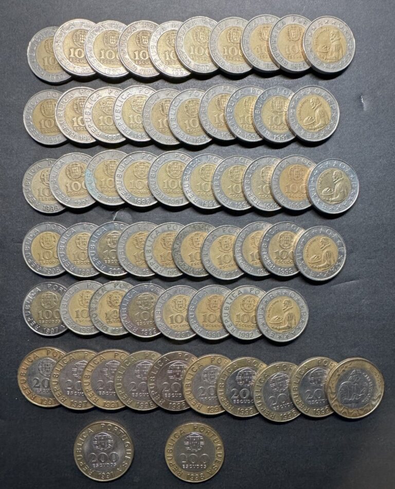 Read more about the article Portugal 100 200 Bimetal Metallic Lot Of 60 Coins Bulk Dealer Lot World Foreign