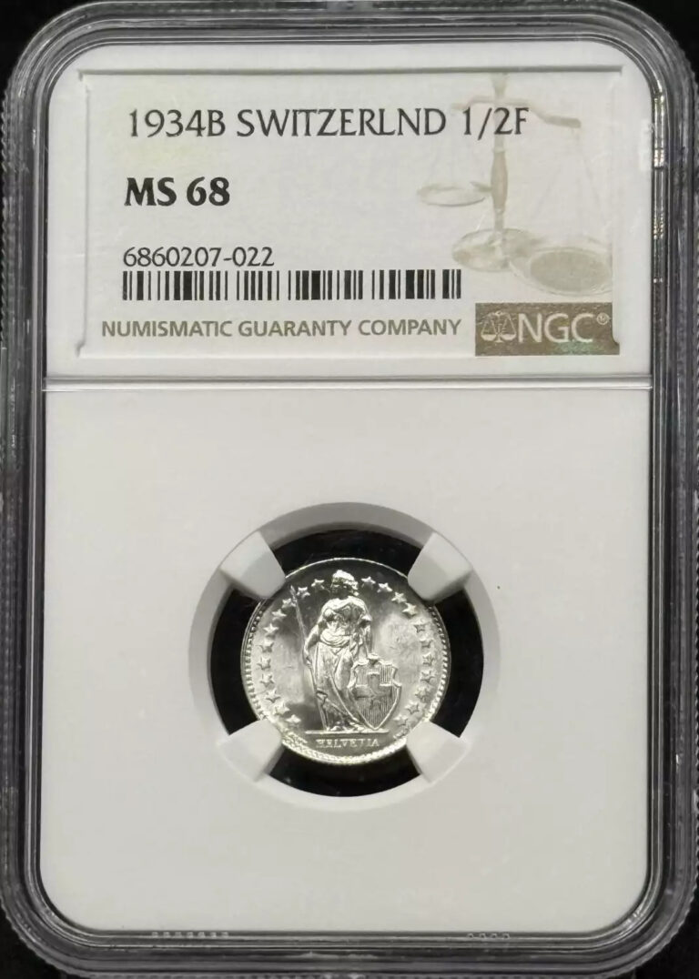 Read more about the article 1934 B SWITZERLAND Silver 1/2 FRANC NGC MS-68