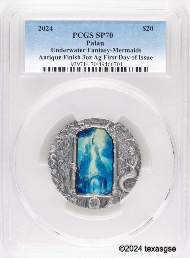 Read more about the article 2024 Palau $20 Underwater Fantasy 3oz Silver Coin PCGS SP70 First Day of Issue