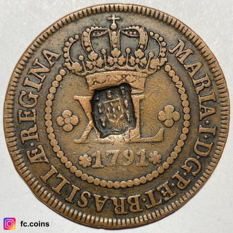 Read more about the article BRAZIL – Shield CS (1809) on XL Reis 1791 (Lisbon) – Copper Coin – @fc.coins