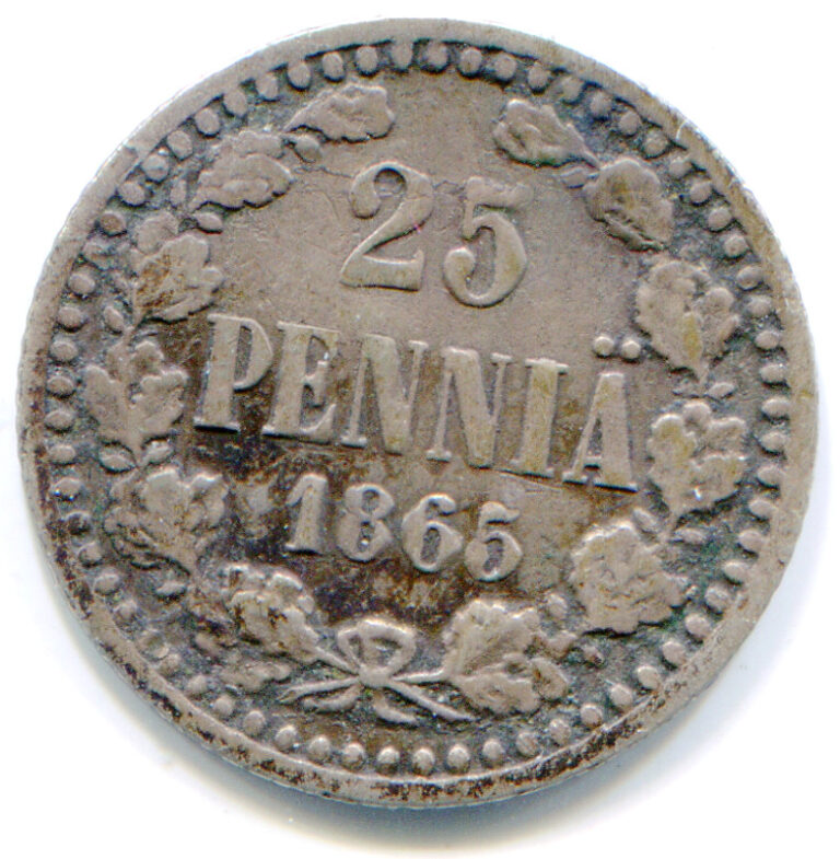 Read more about the article Finland 25 Penni 1865-S KM-6.1   lotapr9519