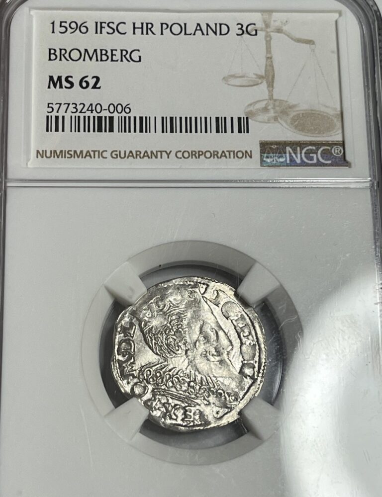 Read more about the article 1596 Poland Bromberg 3 Grosze NGC MS62 – Silver Trojak – Sigismund III Vasa