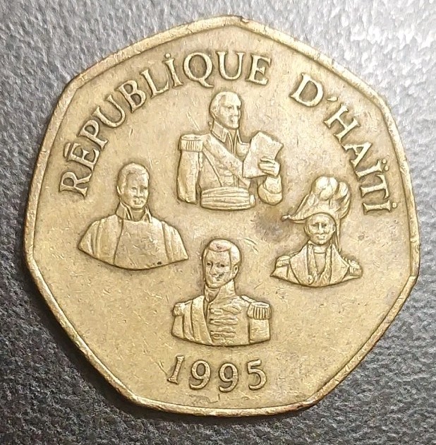 Read more about the article 1995 HAITI 5 GOURDES REPUBLIC D”HAITI 7 SIDED COIN LEADERS KM 156 KEY DATE