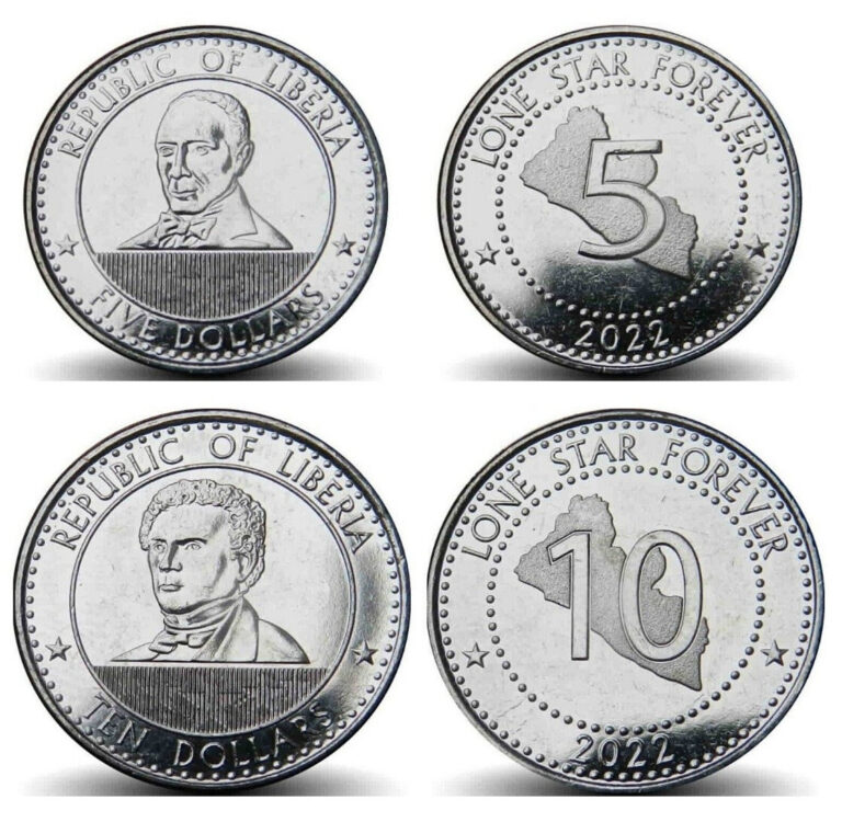 Read more about the article LIBERIA COMPLETE FULL COIN SET 5 + 10 Dollars 2022 UNC LOT of 2 COINS