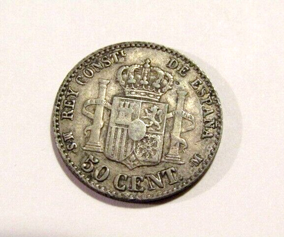 Read more about the article Spain 1880 (80) 50 Centimos MS-M Silver Old Coin