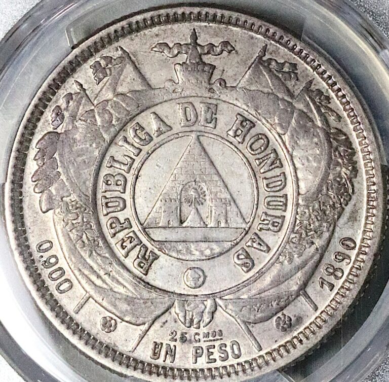 Read more about the article 1890 PCGS AU 50 Honduras 1 Peso Standing Liberty Silver Coin POP 1/5 (25031801C)