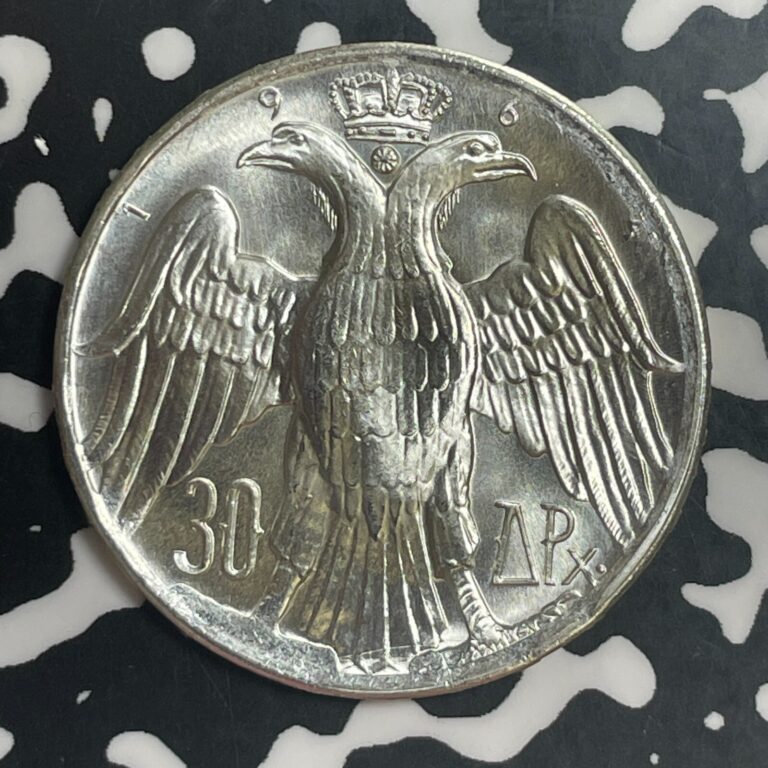 Read more about the article 1964 Greece 30 Drachmai Lot#T2140 Silver! High Grade! Beautiful!