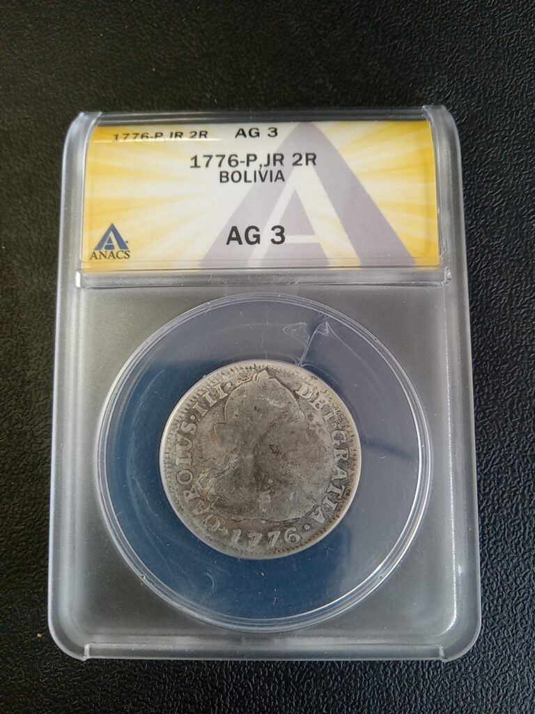 Read more about the article Bolivia 1776-PTS JR Silver 2 Reales  PCGS Ag3 Anacs Great Coin
