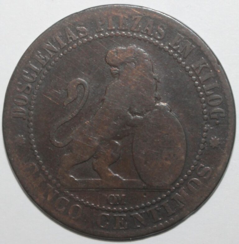 Read more about the article Spanish 5 Centimos Coin 1870 OM KM# 662 Spain Provisional Government Five