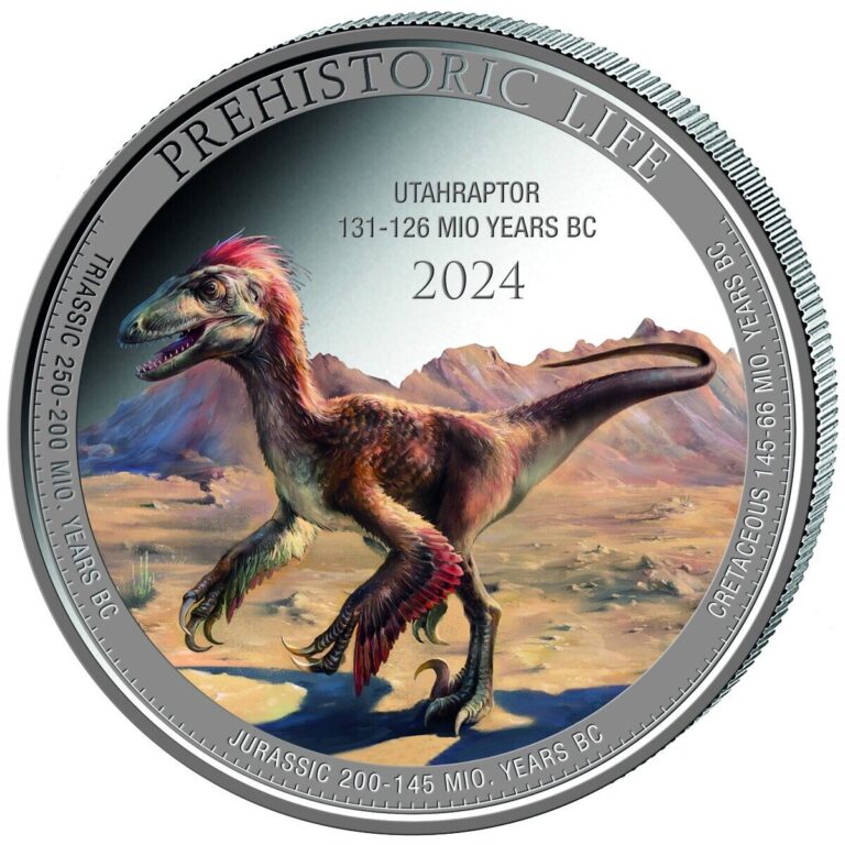 Read more about the article 2024 Congo Prehistoric Life Utahraptor Colorized 1 oz Silver Coin – 2000 Mintage
