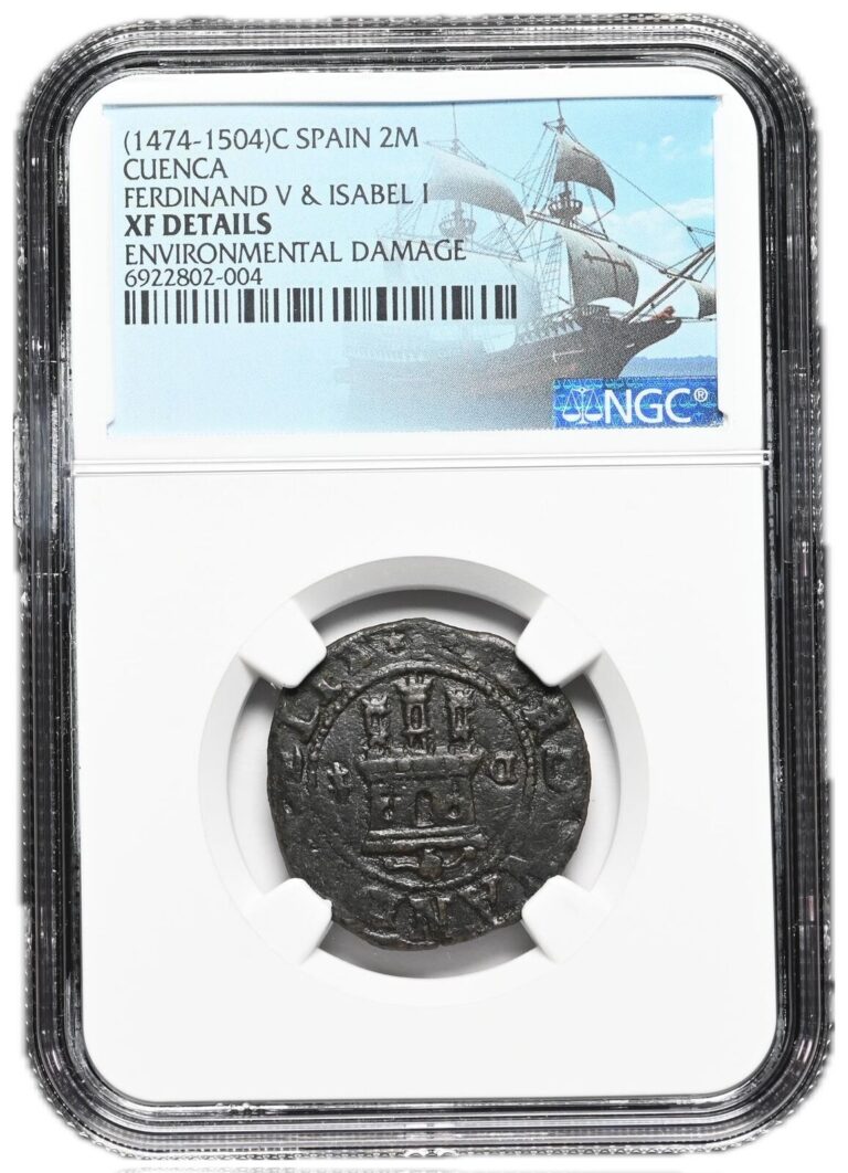 Read more about the article COLONIAL ERA SPAIN. Ferdinand and Isabella  1474-1504  2M  NGC XF Details