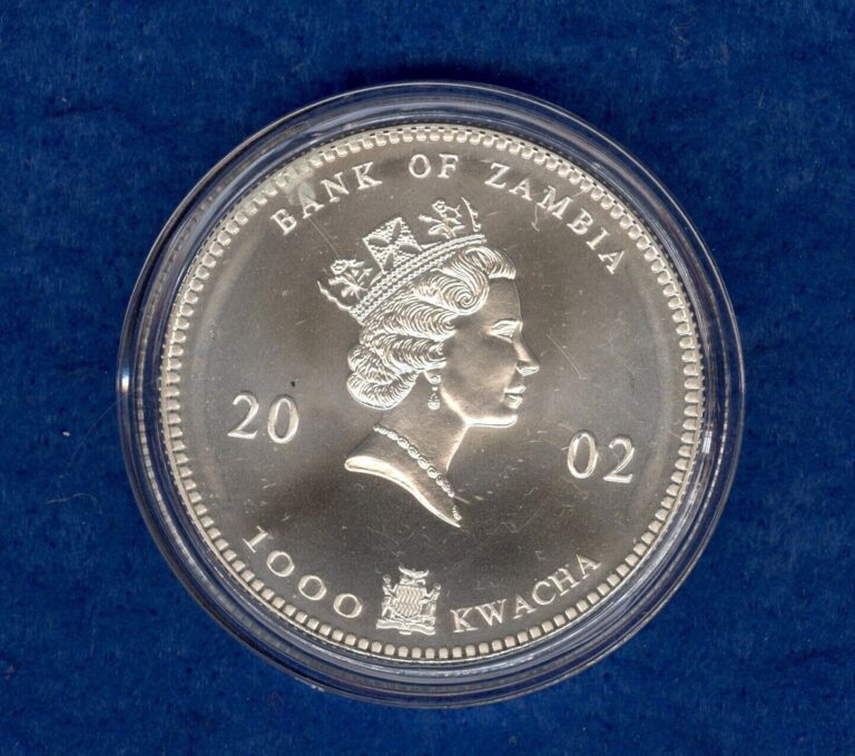 Read more about the article 2002 Bank of Zambia 1000 Kwacha Silver Coin KM#159