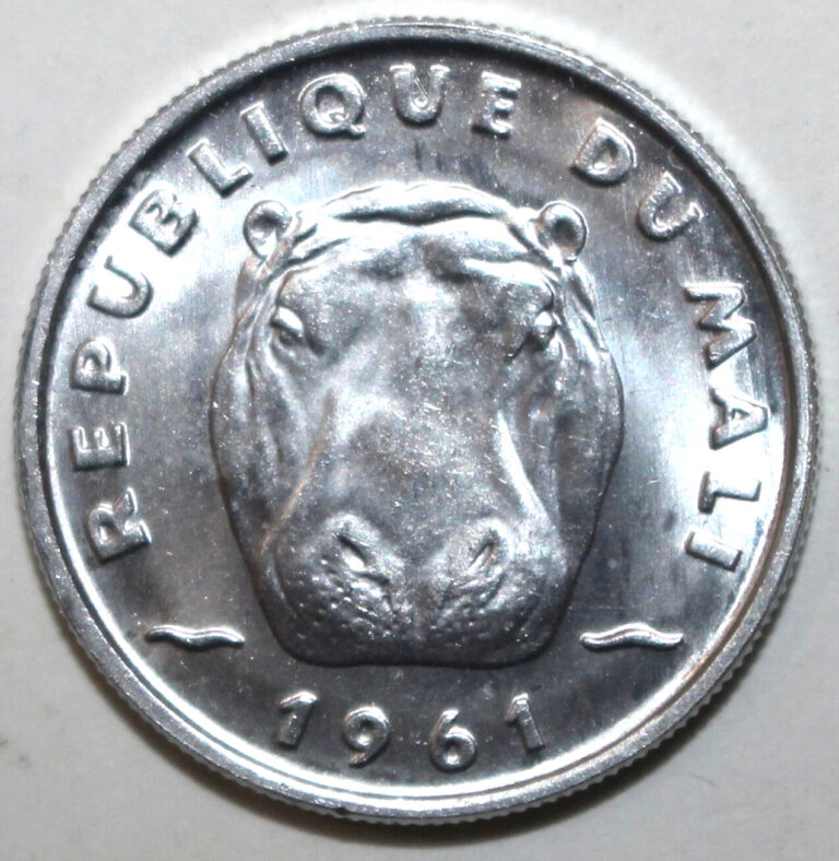 Read more about the article Republic of Mali 5 Francs Maliens Coin 1961 KM# 2 Africa Hippopotamus Five