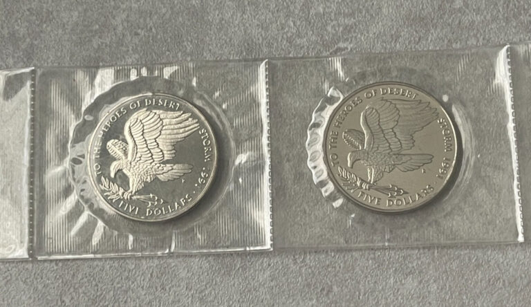 Read more about the article Pair of 1991 Marshall Islands $5 Five Dollars Coins – Heroes of Desert Storm L2