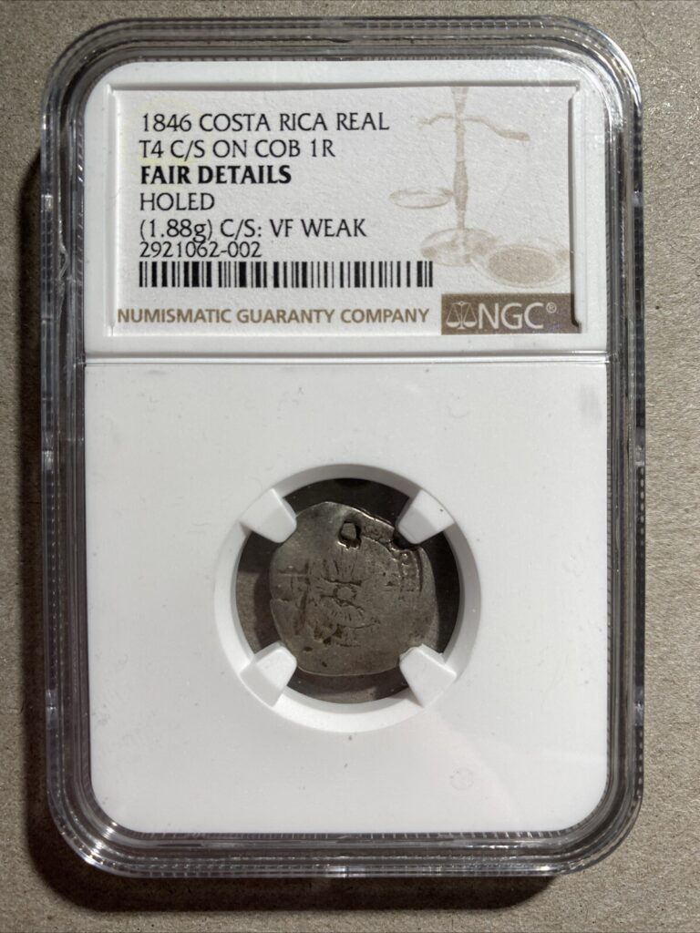 Read more about the article RARE 1846 Costa Rica 1 Real Countermark On Silver Colonial 1 Real Cob SCARCE