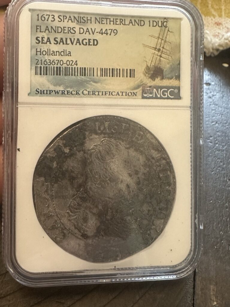 Read more about the article 1673 Spanish Netherland 1 Ducaton Hollandia Shipwreck Coin NGC Certified