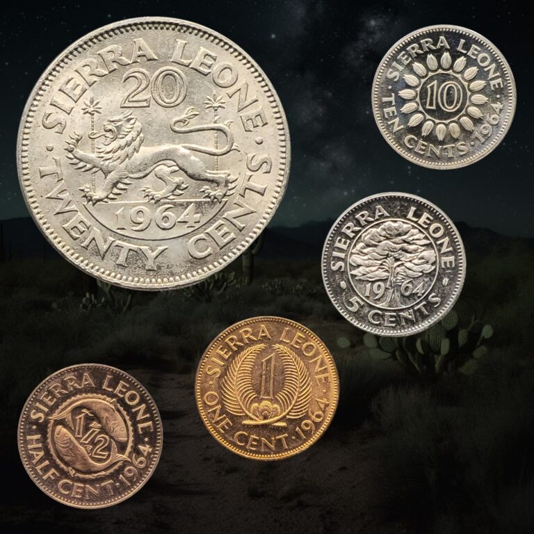 Read more about the article 1964 Sierra Leone 1/2  1  5  10 and 20 Cent Coins  Proof and UNC  Sir Milton Margai
