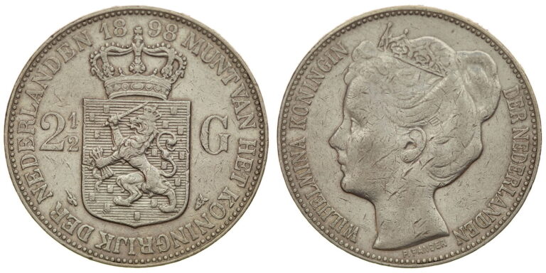 Read more about the article Netherlands – 2-1/2 Gulden 1898 – Wilhelmina  Silver  RARE