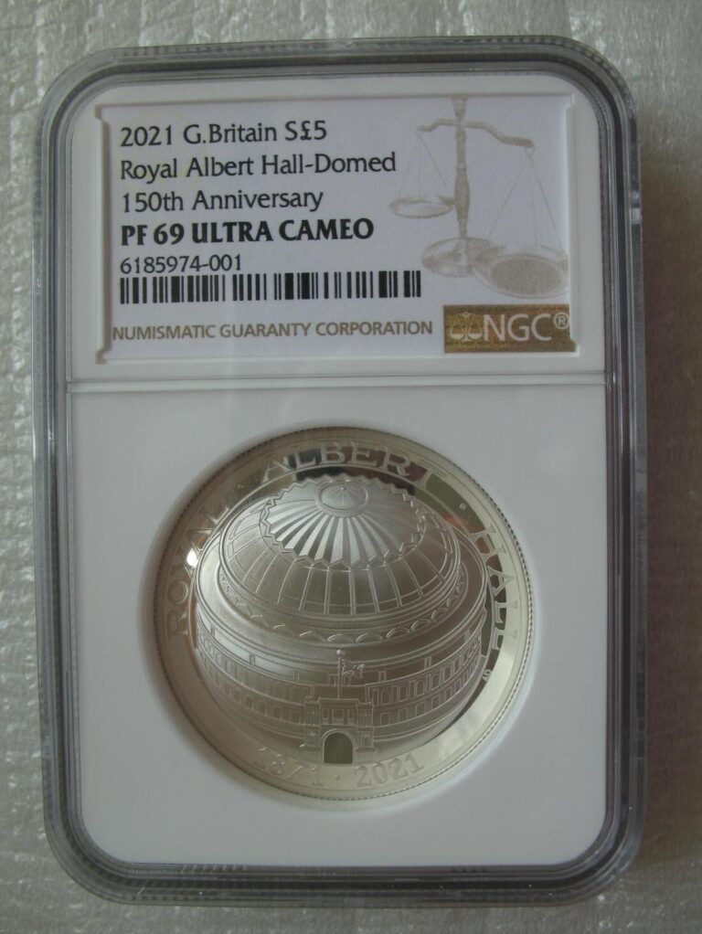 Read more about the article Great Britain UK 5 Pounds 2021 Silver DOMED Coin Royal Albert Hall NGC PF69