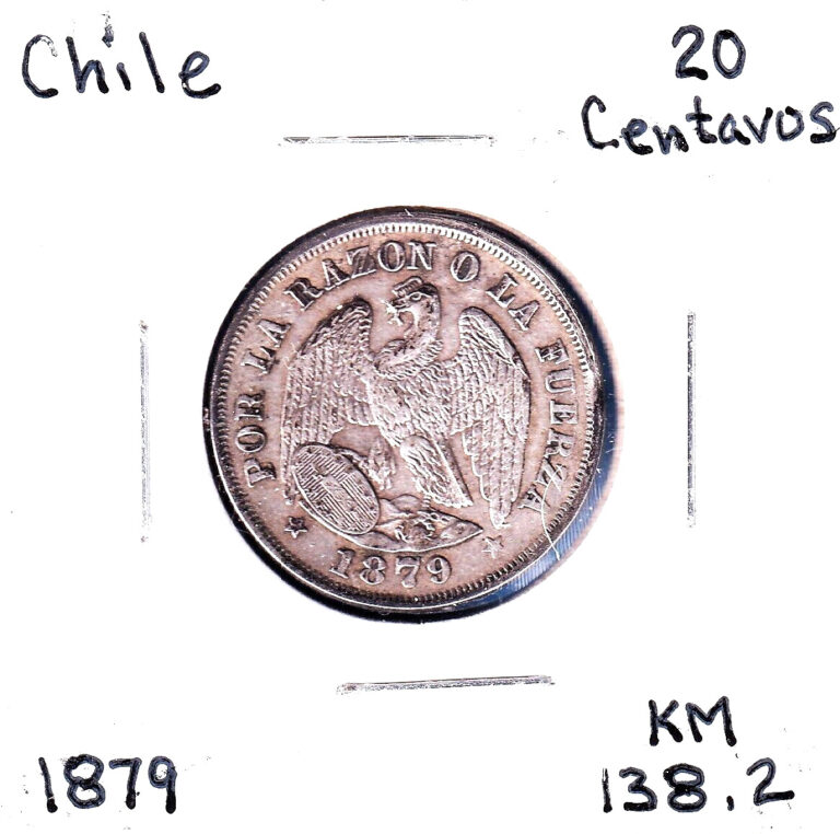 Read more about the article 1879 Chile 20 Centavos (KM-138.2) .1342 ASW Silver!!!