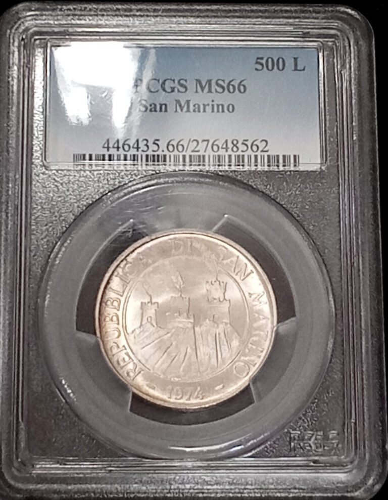Read more about the article **7 Higher: PCGS MS66** 1974 San Marino 500 Lire   km#37 – Silver coin